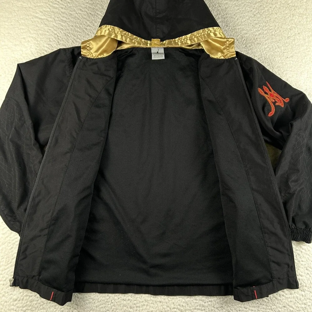 Jordan Jacket Youth Large Black Hooded Windbreaker Red Gold Jumpman Basketball